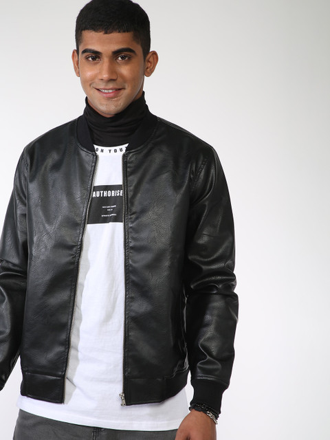 

Blue Saint Men Black Solid Lightweight Biker Jacket