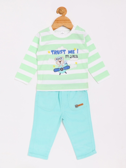 

Olio Kids Boys Green & Pastel Blue Striped T-shirt with Trousers