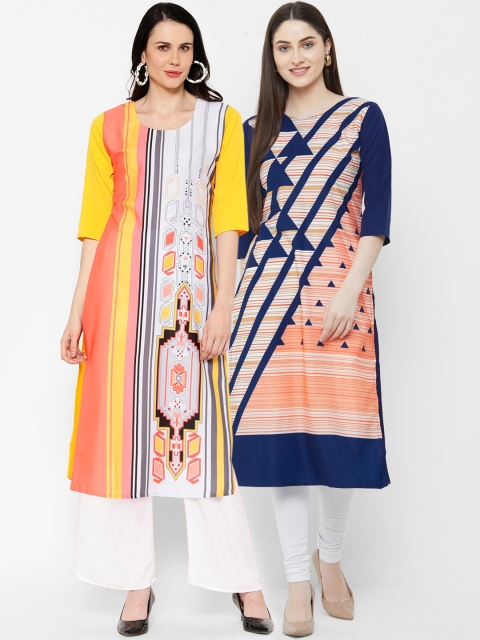 

7Threads Women Multicoloured Striped Straight Kurta Pack Of 2, Multi