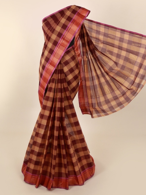 

Pothys Maroon & Beige Pure Cotton Checked Saree