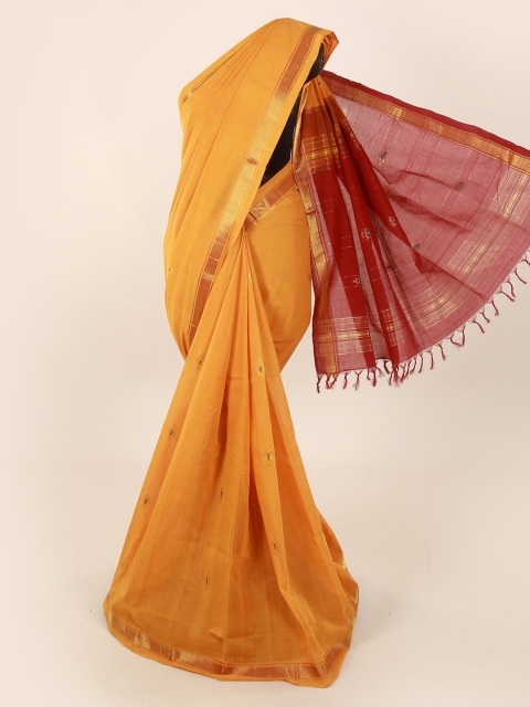 

Pothys Yellow & Red Pure Cotton Solid Saree
