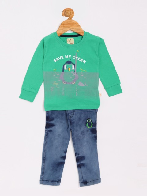

Olio Kids Boys Green & Blue Printed T-shirt with Trousers