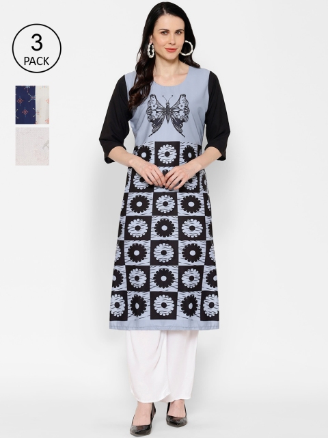 

7Threads Women Multicoloured Printed Straight Kurta Pack Of 3, Multi