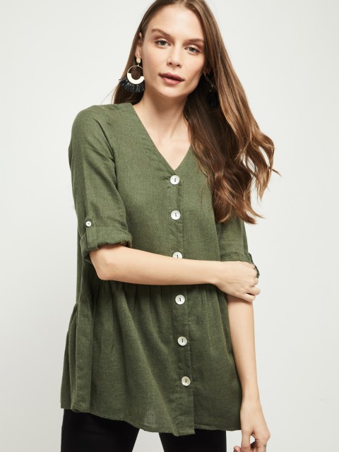 

max Women Olive Green Solid Empire Top