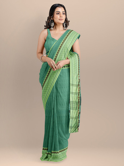

BharatSthali Green Silk Cotton Printed Maheshwari Saree
