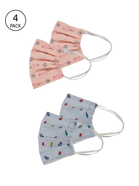

Bellofox Unisex Pack Of 4 Printed 3-Ply Reusable Protective Cloth Masks, Pink