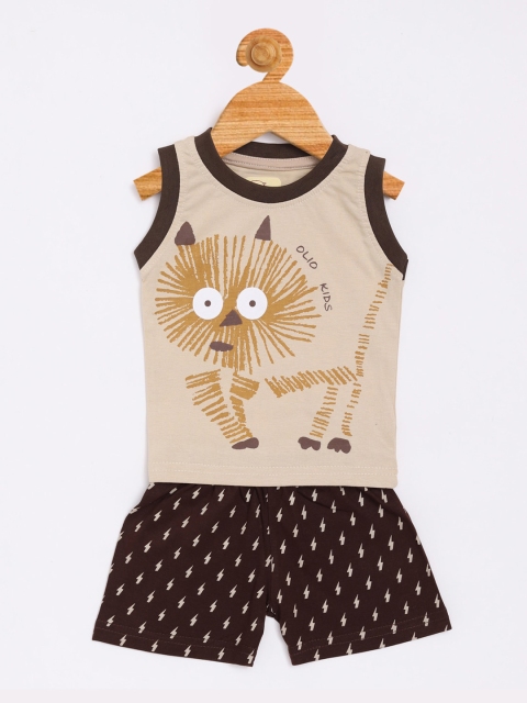 

Olio Kids Boys Beige & Brown Printed T-shirt with Shorts