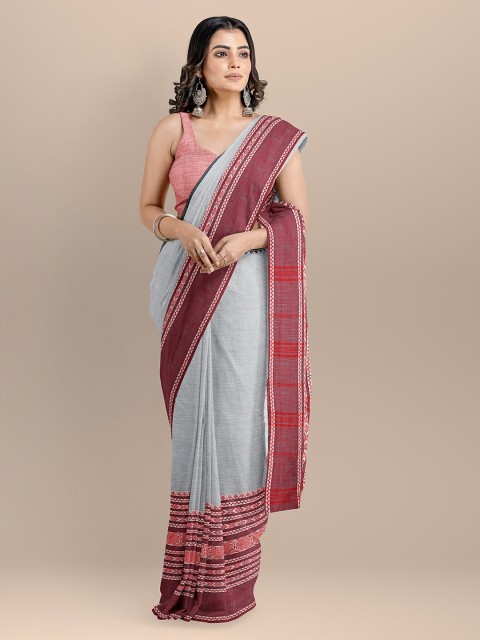 

BharatSthali Grey Pure Cotton Solid Sambalpuri Saree