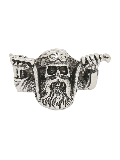 

OOMPH Men Silver-Toned Stainless Steel Vintage Gothic Bearded Skull Biker Ring
