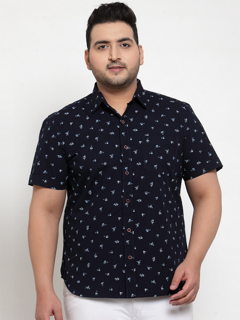 

plusS Men Navy Blue Regular Fit Printed Cotton Casual Shirt