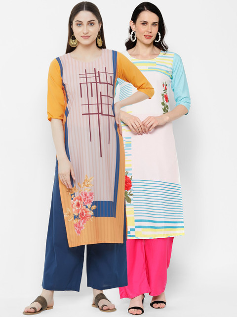 

7Threads Women Multicoloured Printed Straight Kurta Pack of 2, Multi