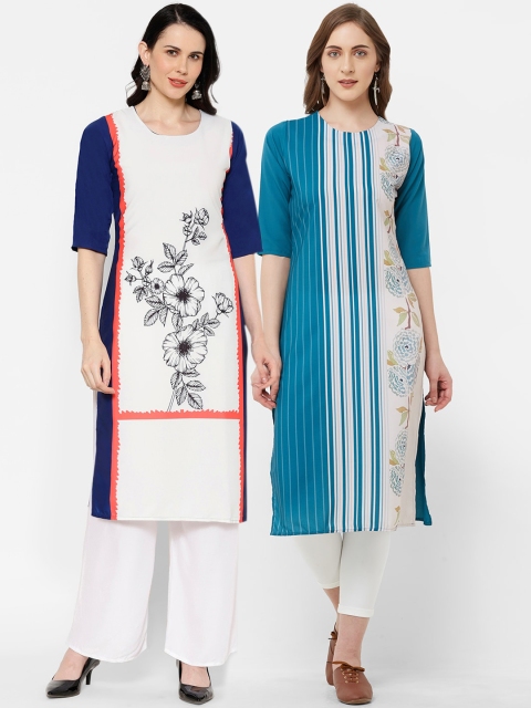 

7Threads Women Multicoloured Printed Straight Kurta Pack Of 2, Multi