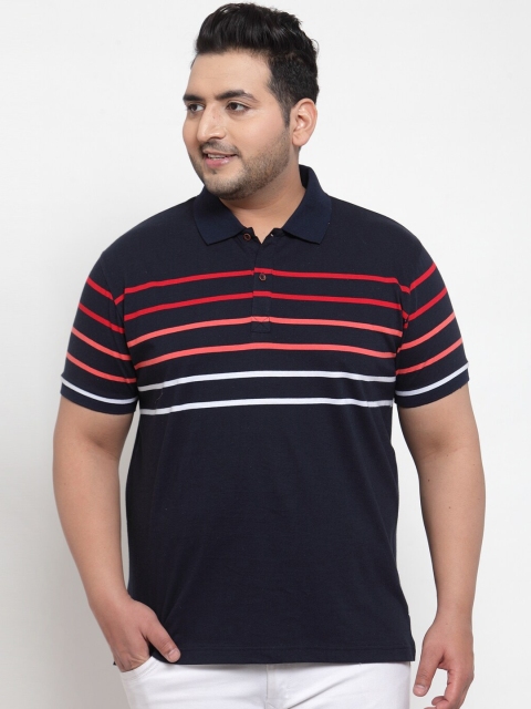 

plusS Men Navy Blue Striped Polo Collar T-shirt