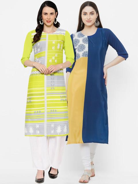 

7Threads Women Multicoloured Colourblocked Straight Kurta Set of 2, Multi