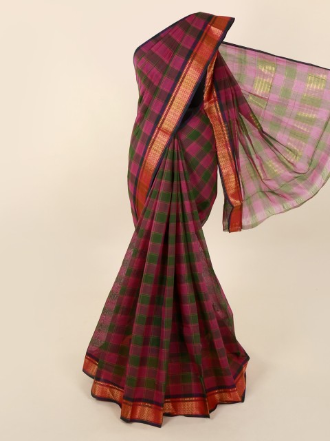 

Pothys Green & Pink Pure Cotton Checked Saree