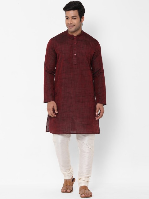 

irin Men Maroon Woven Design Straight Kurta
