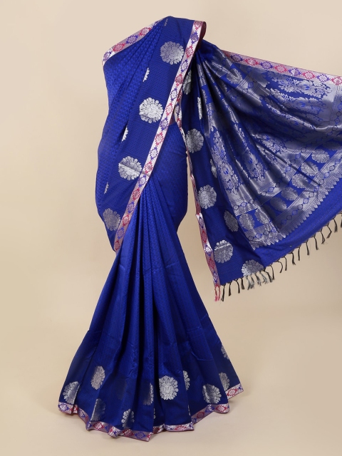 

Pothys Blue & Silver-Toned Art Silk Printed Saree with Jhalar Pallu