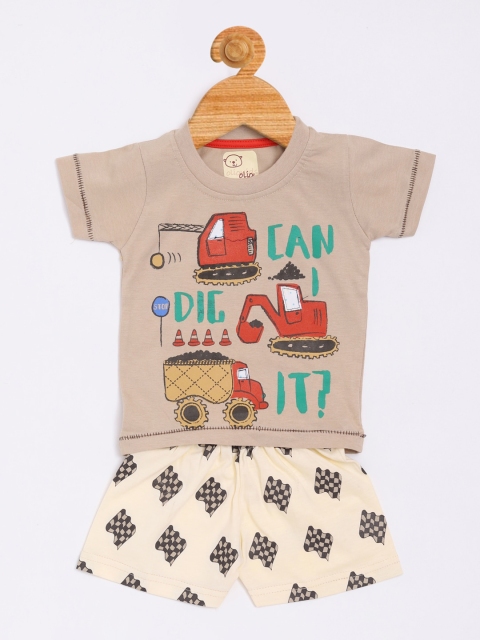

Olio Kids Boys Beige & Black Printed T-shirt with Shorts