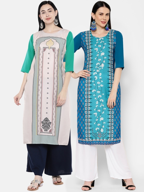 

7Threads Women Multicoloured Printed Straight Kurta Pack Of 2, Multi
