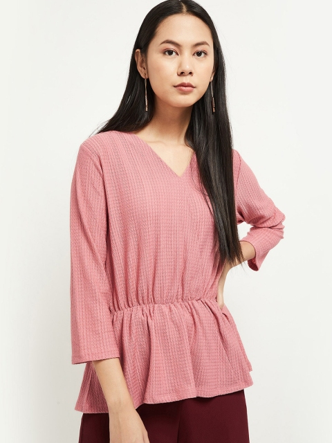 

max Women Pink Self Design Wrap Top