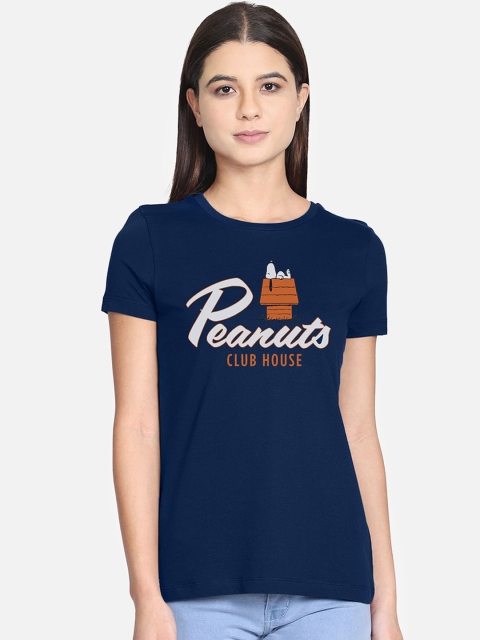

Free Authority Women Blue Peanuts Printed Round Neck Pure Cotton T-shirt