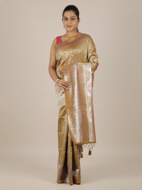 

Pothys Green & Silver-Toned Art Silk Checked Saree
