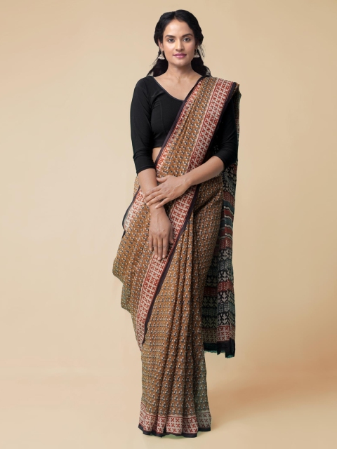 

Unnati Silks Beige & Brown Pure Cotton Printed Kota Handloom Saree