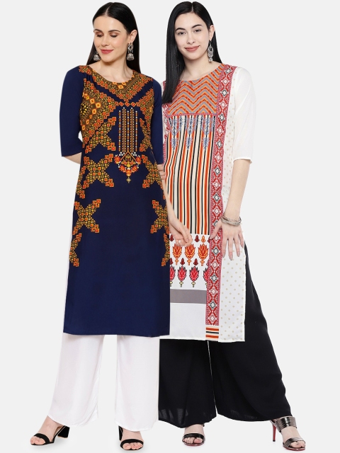 

7Threads Women Multicoloured Printed Straight Kurta Pack Of 2, Multi