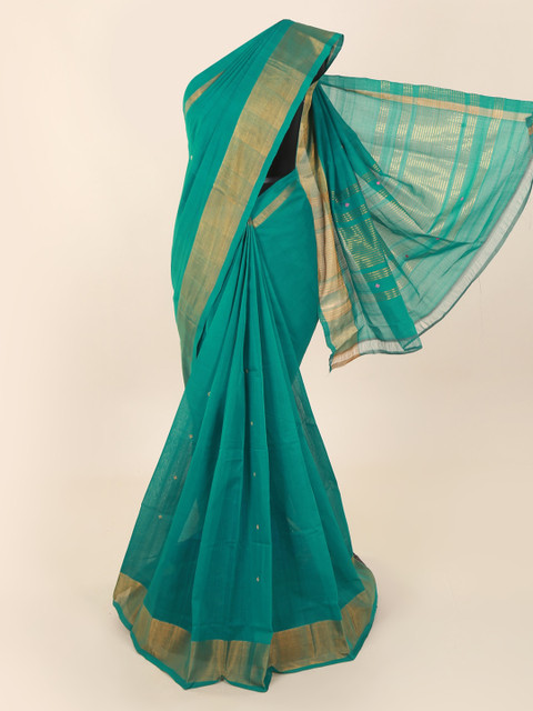 

Pothys Sea Green & Gold-Toned Pure Cotton Woven Design Saree