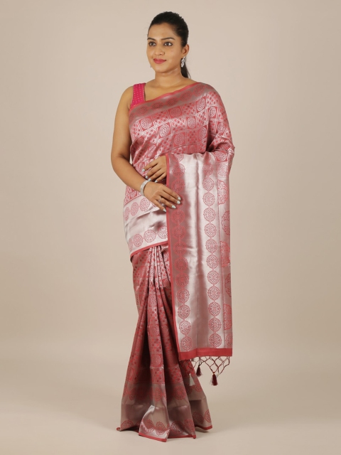

Pothys Red & Silver-Toned Art Silk Printed Saree