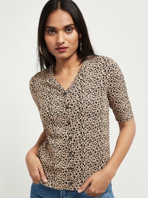 

max Women Beige Printed Shirt Style Top