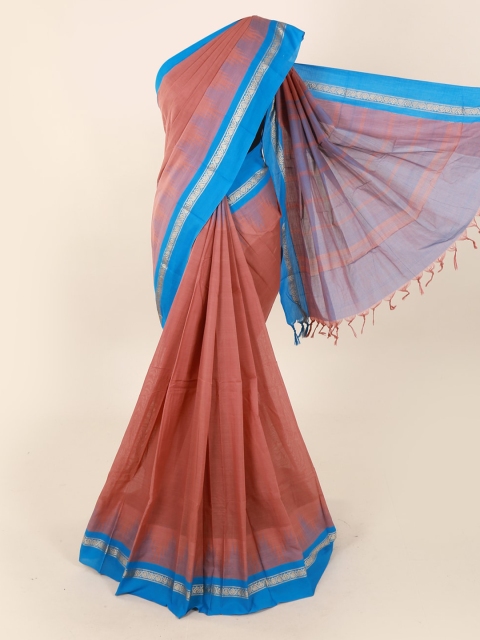 

Pothys Brown & Blue Pure Cotton Solid Saree