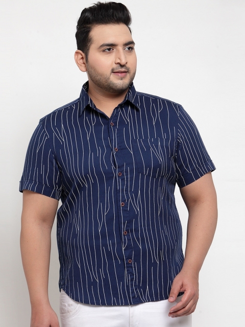 

plusS Men Plus Size Navy Blue Regular Fit Striped Casual Shirt