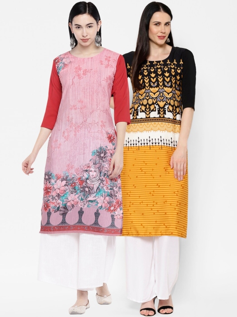 

7Threads Women Multicoloured & Pink Printed Straight Kurta Pack of 2, Multi