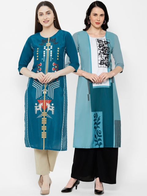 

7Threads Women Multicoloured Printed Straight Kurta Pack of 2, Multi
