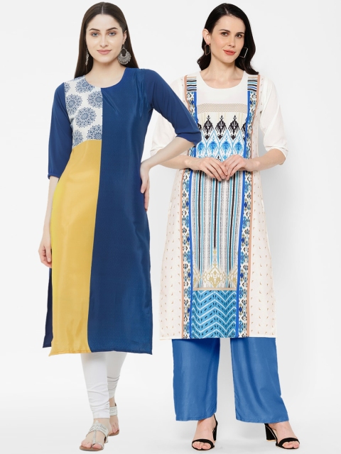 

7Threads Women Multicoloured Printed Straight Kurta Pack of 2, Multi