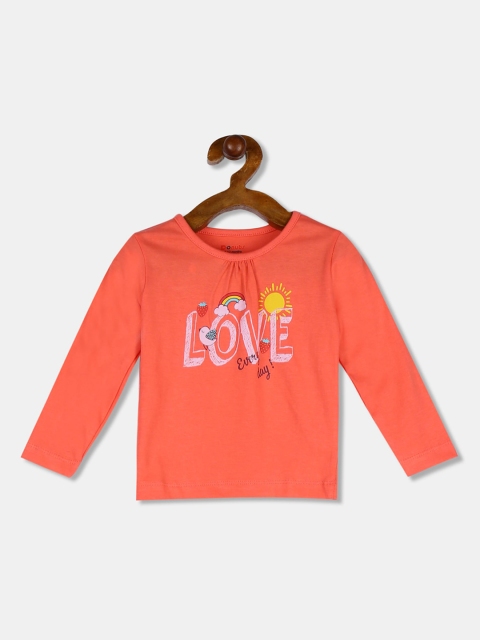 

Donuts Girls Coral Orange Printed Round Neck T-shirt