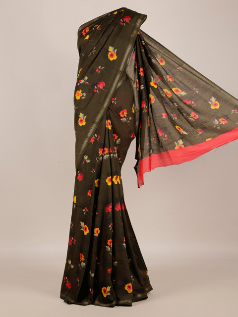 

Pothys Olive Green & Yellow Jute Silk Printed Saree