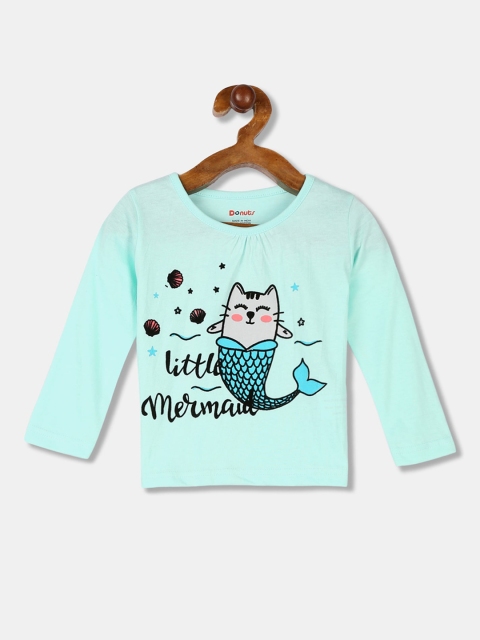 

Donuts Girls Sea Green Printed Round Neck Cotton T-shirt