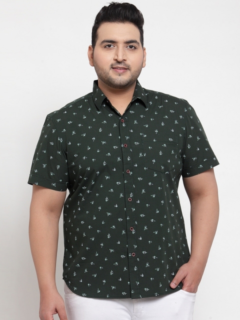 

plusS Men Plus Size Green Floral Printed Casual Shirt