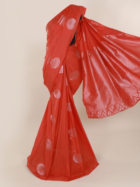 

Pothys Orange & Silver-Toned Silk Cotton Woven Design Saree