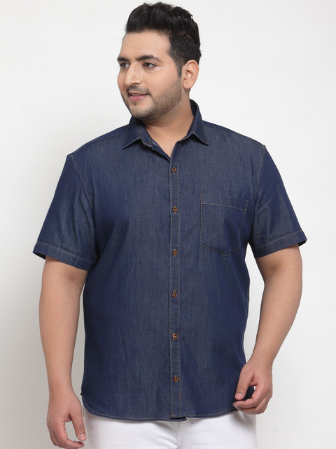 

plusS Men Navy Blue Regular Fit Solid Casual Denim Shirt