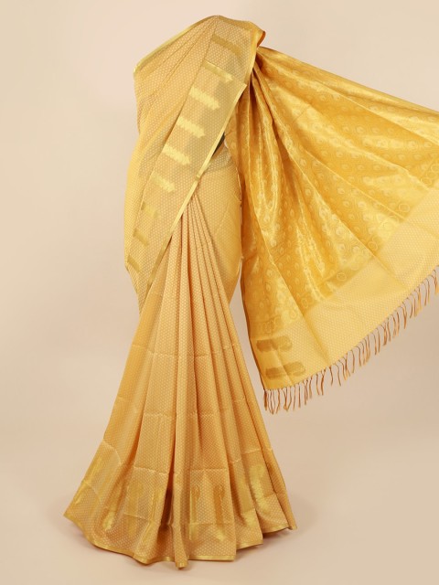 

Pothys Yellow & Gold-Toned Art Silk Printed Saree with Jhalar Pallu