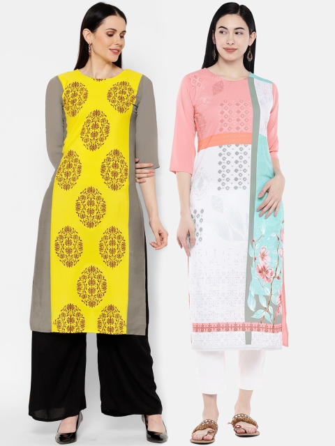 

7Threads Women Multicoloured Printed Straight Kurta Set of 2, Multi