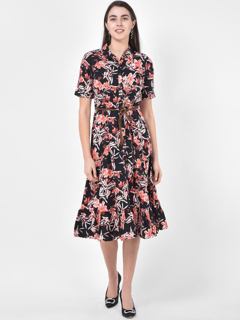 

Latin Quarters Women Black Floral Printed Shirt Dress