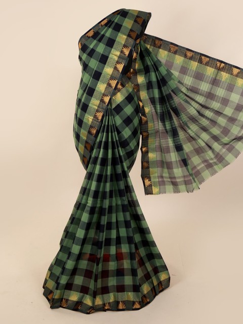 

Pothys Green & Black Pure Cotton Checked Saree