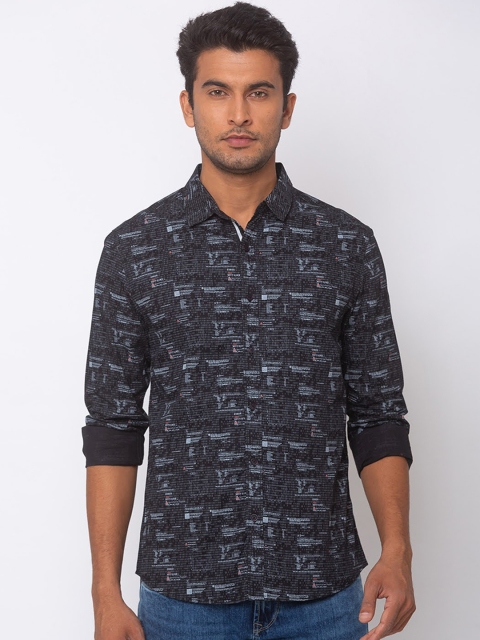

SPYKAR Men Black Slim Fit Printed Cotton Casual Shirt