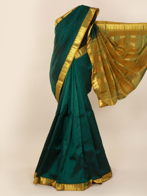 

Pothys Green & Gold-Toned Pure Silk Solid Kanjeevaram Saree