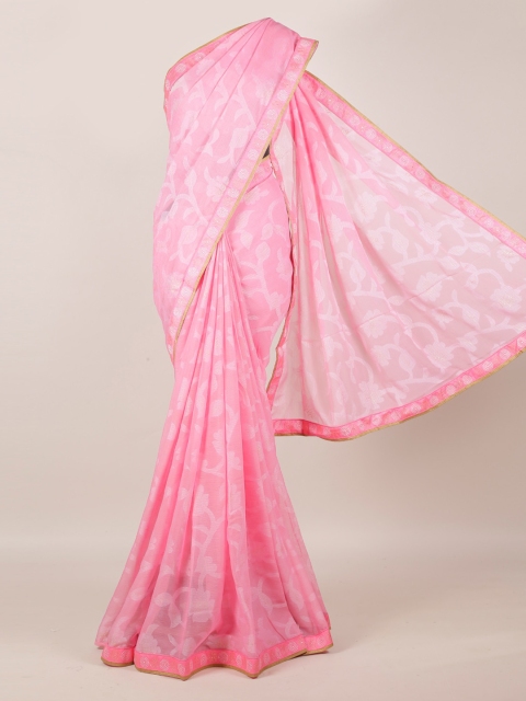

Pothys Pink Woven Design Poly Georgette Saree