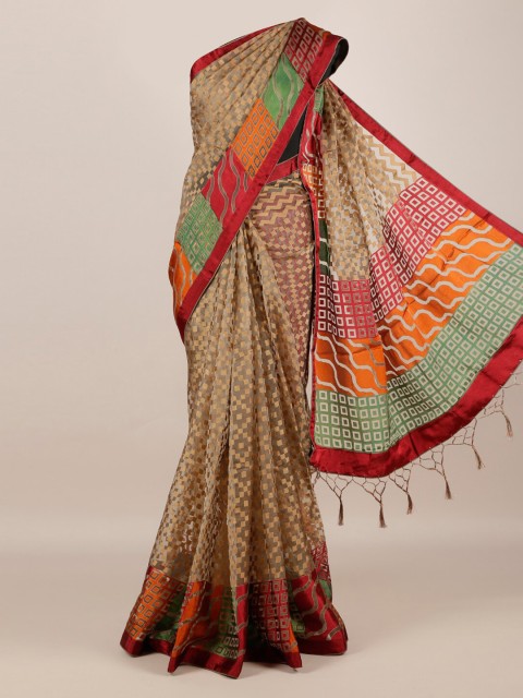 

Pothys Brown Printed Jute Silk Saree